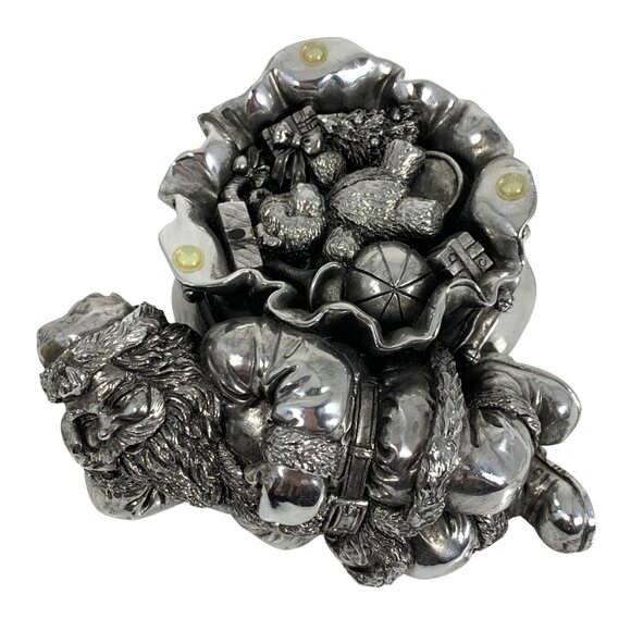 Silver-Tone Intricate Lounging Santa Claus Toy Sack Figurine Paperweight Holiday - Picture 2 of 9